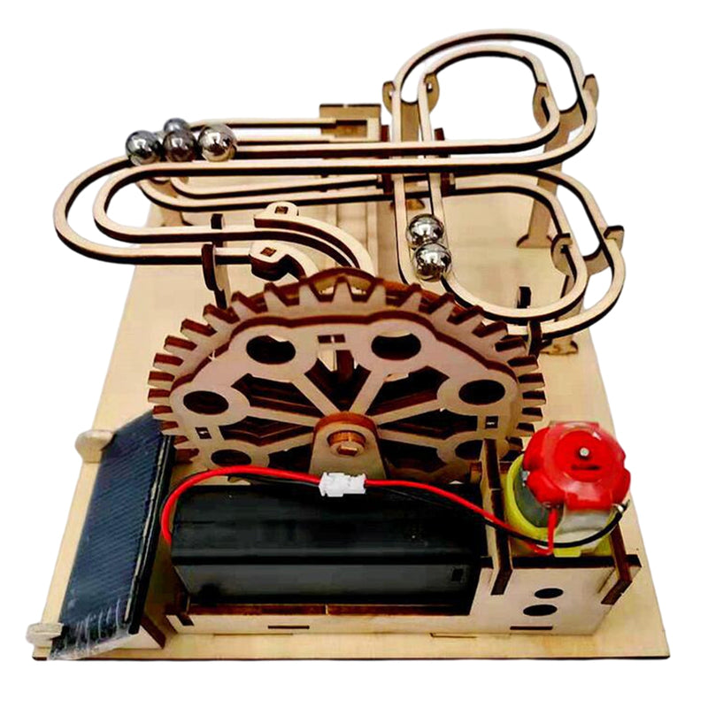 3D Puzzle Wood Marble Run Solar Electric DIY Assemble Mechanical Gear Engineering Model Toys Gift for Teens Adults