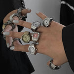 WATCH RINGS FOR WOMEN MEN HIP HOP FINGER VINTAGE ELASTIC WATCH RINGS COUPLE