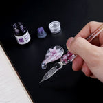 Handmade Art Crystal Floral Glass Dip Pen