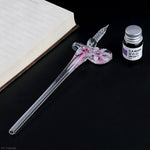 Vintage Handmade Art Elegant Crystal Floral Glass Dip Pen Sign Ink Pens Gift Drop Ship