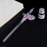 Vintage Handmade Art Elegant Crystal Floral Glass Dip Pen Sign Ink Pens Gift Drop Ship