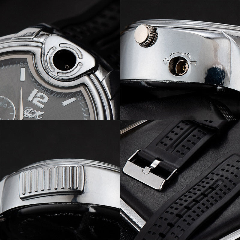 Unusual Watch Metal Open Flame Lighter Creative Men's Sports Watch Gas Lighter Accessories Inflatable Adjustable Ladies Encendor