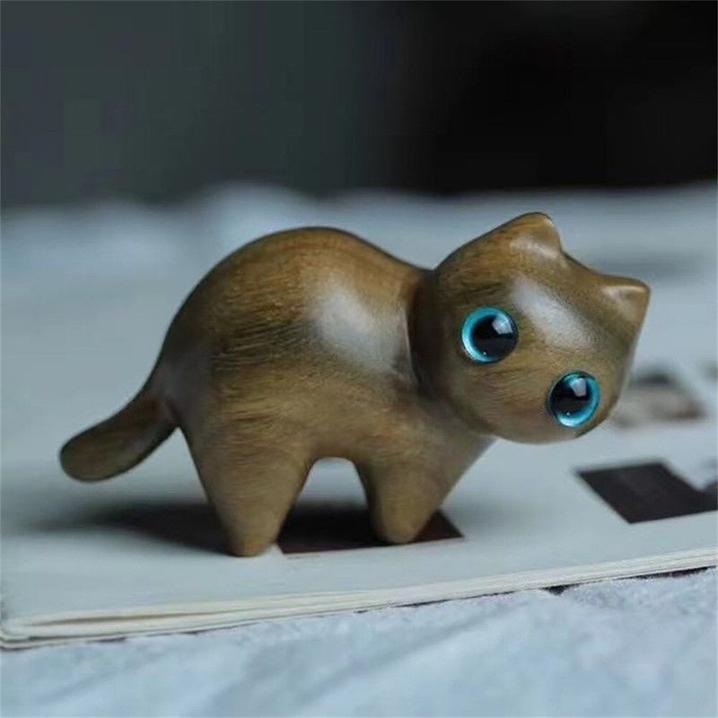 Handmade Sandalwood Hand Carved Wood Cat