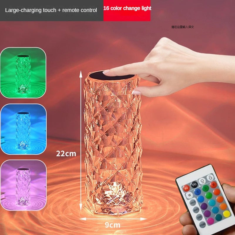 3/16 Colors LED Crystal Table Lamp Rose Light Projector Touch Romantic Diamond Atmosphere Light USB LED Night Light for Bedroom