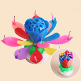 Music Candle Double Flower Blossoms Birthday Cake Flat Rotating Electronic