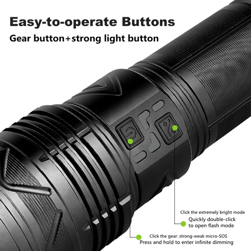 Powerful LED Flashlight Rechargeable Zoomable Torch