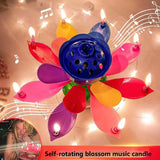 Music Candle Double Flower Blossoms Birthday Cake Flat Rotating Electronic