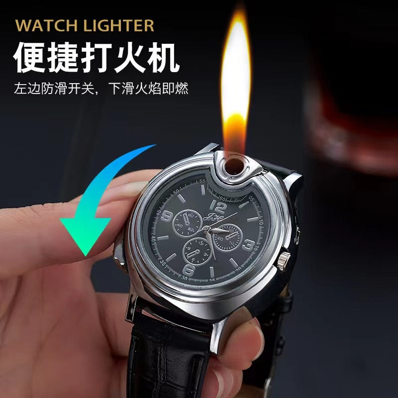 Unusual Watch Metal Open Flame Lighter Creative Men's Sports Watch Gas Lighter Accessories Inflatable Adjustable Ladies Encendor