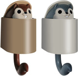 pack of 2 Squirrel Wall Hook for Hanging Bags, Keys, Umbrellas, with Strong Adhesive Tape