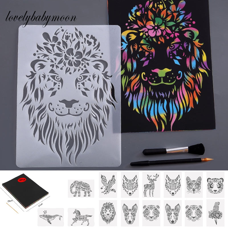 Art Animals Magic Scratch Art Doodle Pad Sand Painting Cards Early Educational Learning Creative Drawing Toys Kids