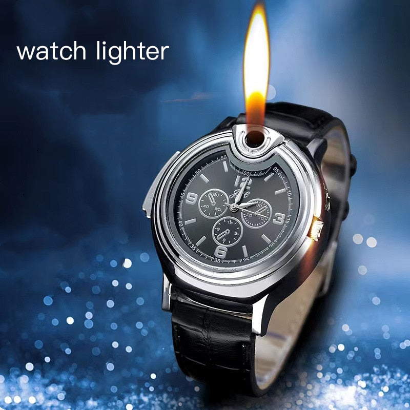 Unusual Watch Metal Open Flame Lighter Creative Men's Sports Watch Gas Lighter Accessories Inflatable Adjustable Ladies Encendor