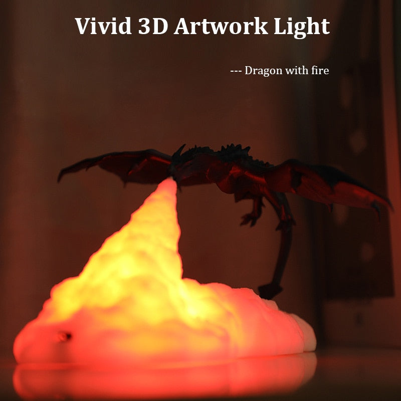 3D Print Dragon Lamp Bedroom Night Light Teenager Room Decoration Rechargeable LED Lights Indoor Lighting Holiday Birthday Gift