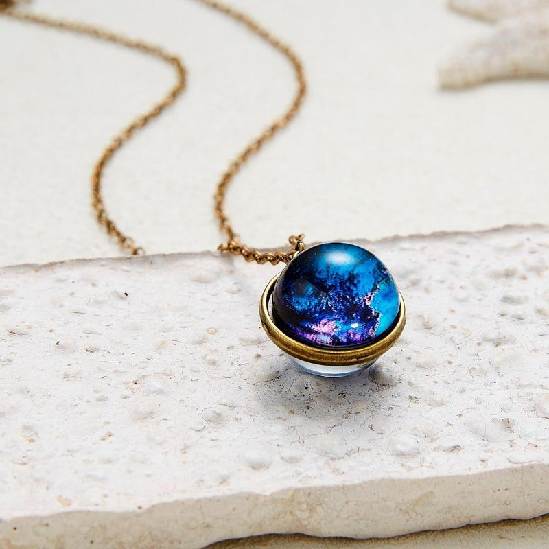 Unique Luminous Universe Galaxy Planet Glass Necklace