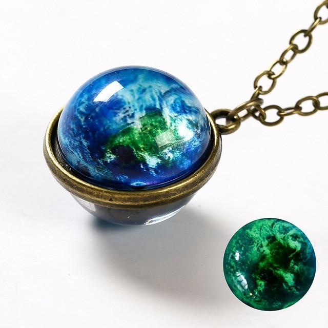 Unique Luminous Universe Galaxy Planet Glass Necklace