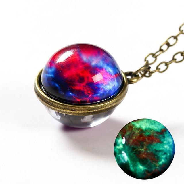 Unique Luminous Universe Galaxy Planet Glass Necklace