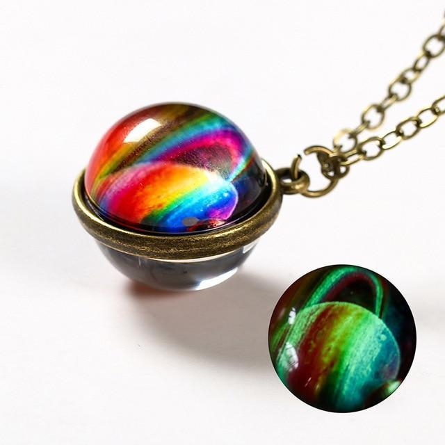 Unique Luminous Universe Galaxy Planet Glass Necklace