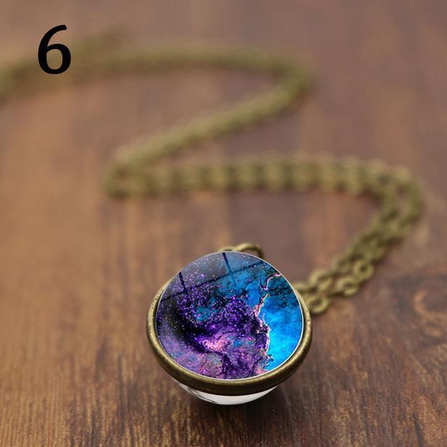 Unique Luminous Universe Galaxy Planet Glass Necklace