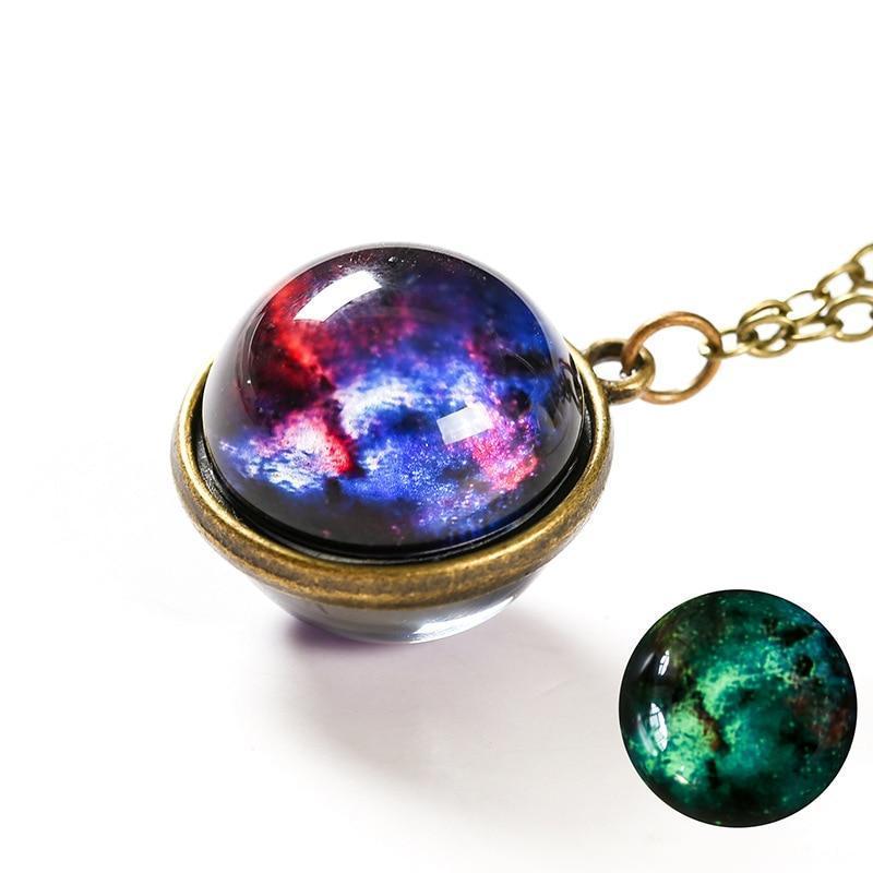 Unique Luminous Universe Galaxy Planet Glass Necklace