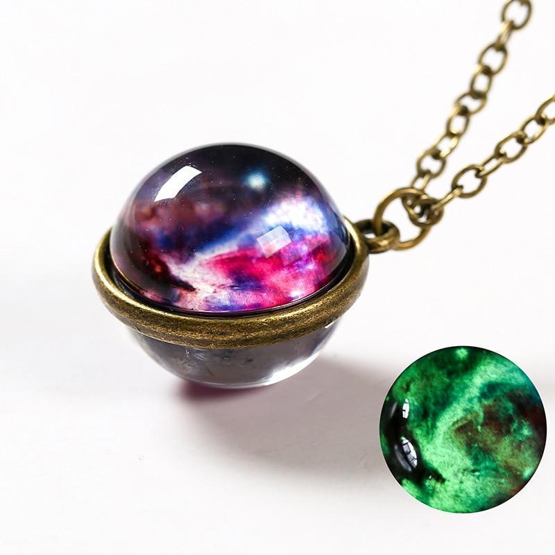 Unique Luminous Universe Galaxy Planet Glass Necklace