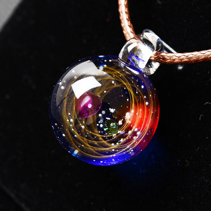 Universe Galaxy Glass Bead Planets Pendant