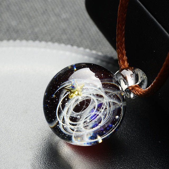 Universe Galaxy Glass Bead Planets Pendant