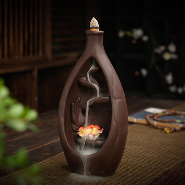 Waterfall Incense Burner Buddha Hand Censer Holder