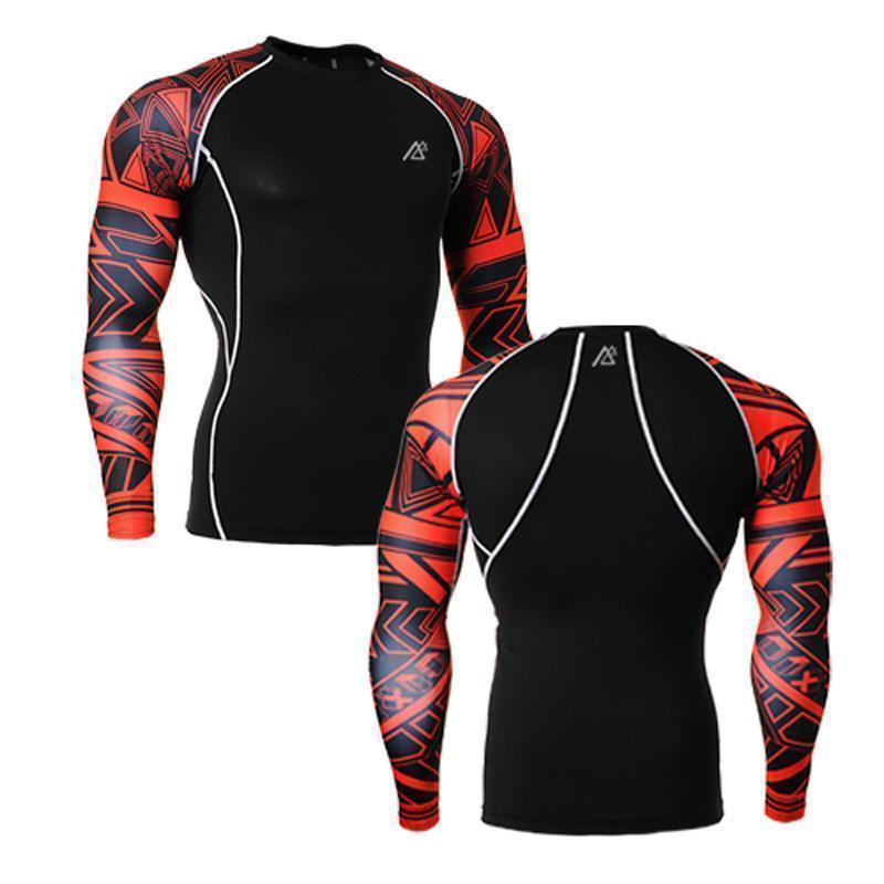 Mens Long Sleeves Compression Shirts Tight Skin Sides 3D Prints