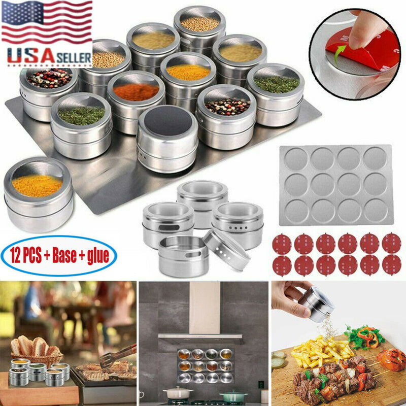 12PCS Magnetic Spice Jars Stainless Steel