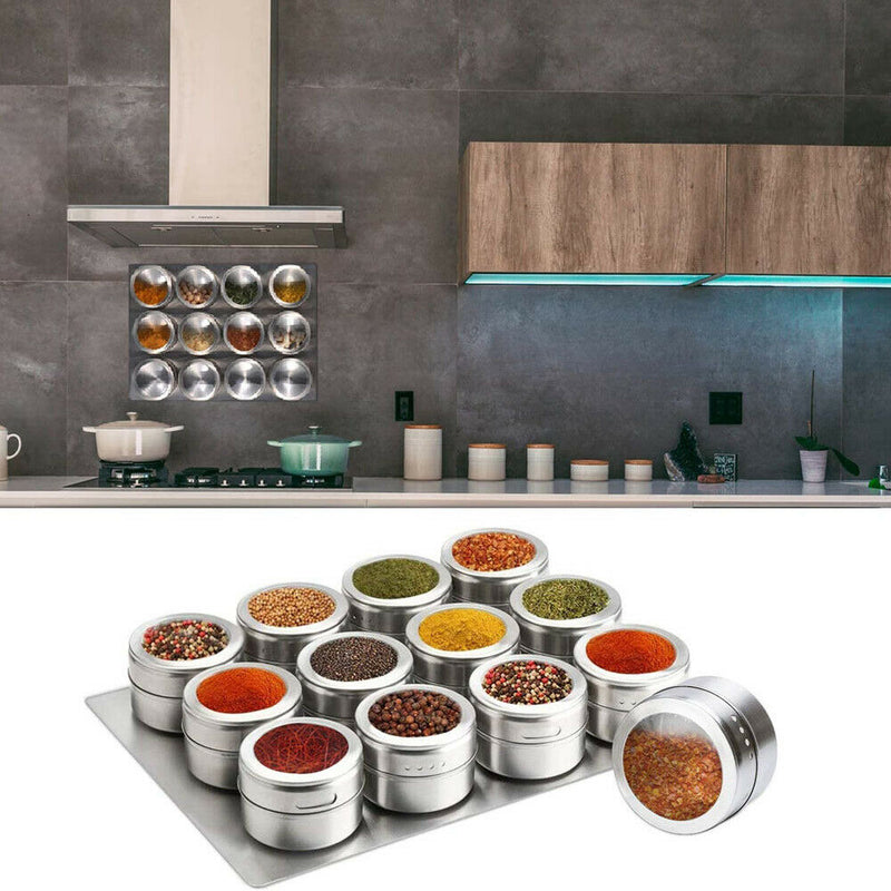 12PCS Magnetic Spice Jars Stainless Steel