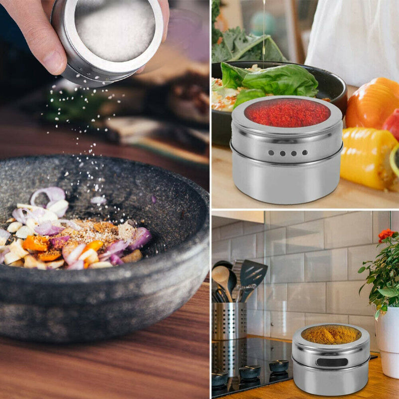 12PCS Magnetic Spice Jars Stainless Steel